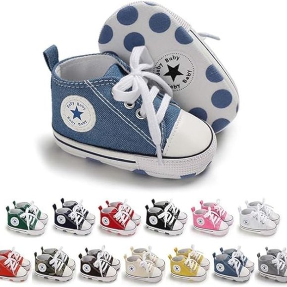 Baby Girls and Boys Canvas Sneakers Soft Sole High-Top Ankle Infant - Picture 3 of 15